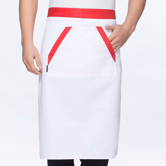 Wholesale Custom Embroidered Logo Mens Work White Blank Cotton Adult Size Barbecue Half Aprons Kitchen Chef