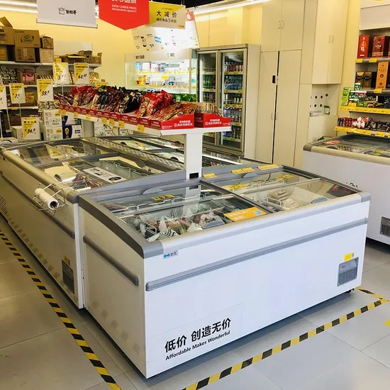 Combine Supermarket Island Display Freezer with Top Sliding Glass Door Freezer