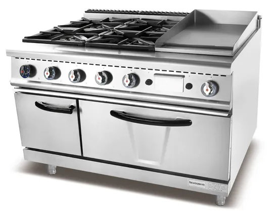 Commercial Gas Cooking Range 4 Burner Stove&Lave Rock Grill with Oven 