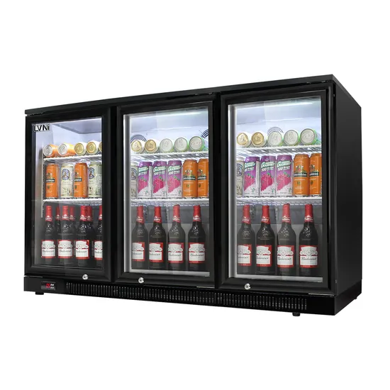 350L 3 Glass Doors Under Back Bar Beer Cooler Beverage Fridge Showcase Drink Back Bar Cooler 