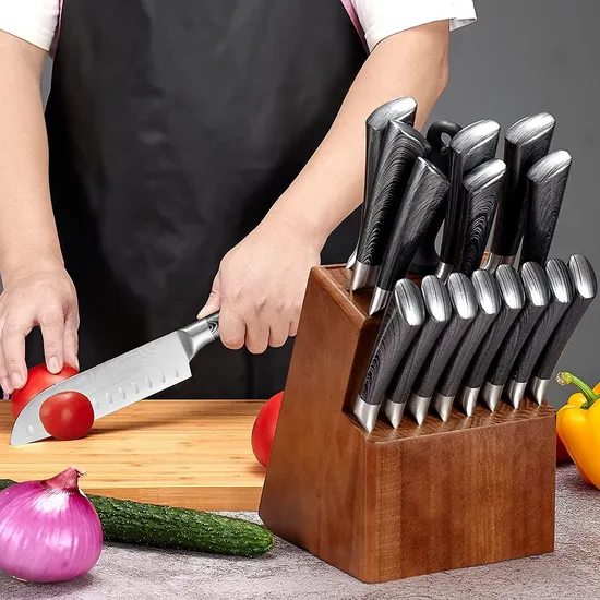 Hollow Handle Stainless Steel Knife Set Home Steak Knife 20 Sets Solid Wood Knife Base with Sharpener 